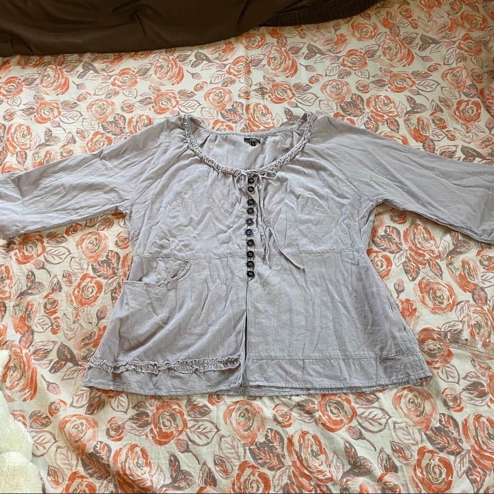 APU Grey Linen Peasant Top